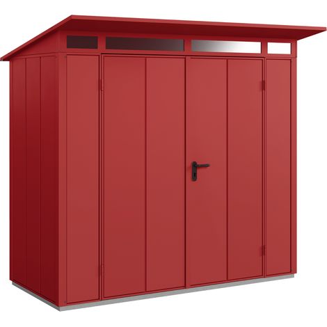Hörmann Metall-Gerätehaus Berry Modern mit Pultdach Typ 1, 248 x 153 cm, purpurrot, 3,8 m², 2-flüglige Tür (1/5)