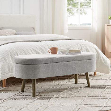 Banc de Rangement Design - 110x40x42 cm - Coffre de 20L en Tissu Chenille avec Pieds en Bois et Châssis en Bois Massif - Gris (1/5)