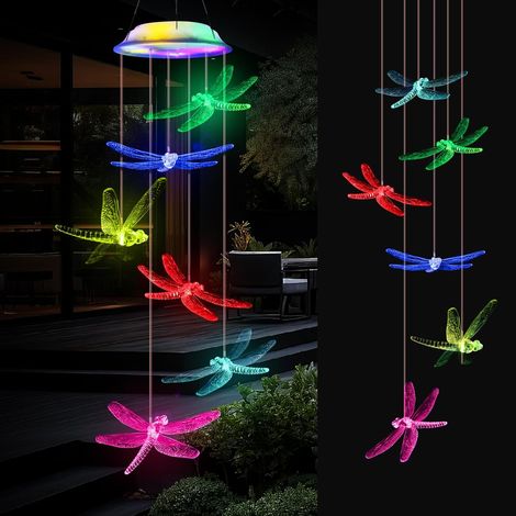 Solaire Carillon a Vent Exterieur, Etanche Libellule Solaire Carillon Eolien, Portable LED Solaires Carillons pour Fete Patio Terrasse Yard Jardin Decoration Cadeau Maman (1/5)