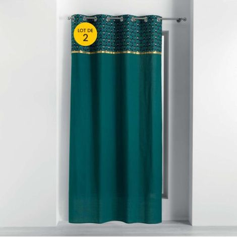 Lot de 2 rideaux tamisants à oeillets 140 x 240 cm 100% coton Artchic bleu (1/3)
