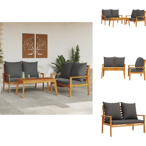 Salon de jardin 3 pcs avec coussins bois massif d'acacia - Salon De Jardin - Mobilier De Jardin - Set De Salon Extérieur - Table Basse - Chaise Longue (1/5)