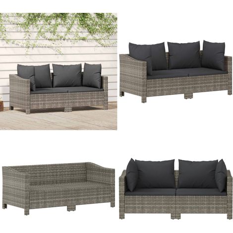 Salon de jardin 2 pcs avec coussins Gris Résine tressée - Salon De Jardin - Meuble De Jardin - Ensemble De Salon De Jardin - Résine Tressée - Mobilier Extérieur - Home & Living