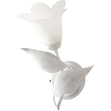 Applique in ferro laccato bianco con decorazione argento antico e diffusore in vetro diametro 14 alabastro bianco 1 luce (1/3)