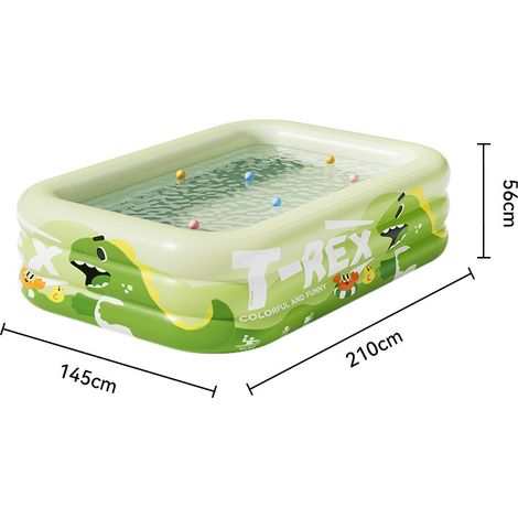 Piscine Gonflable Enfants et Adultes 210 cm – Grande Piscine Pliable Extérieure 3 Couches avec Motif Dinosaure pour Jardin, Bébé et Jeux d'Eau