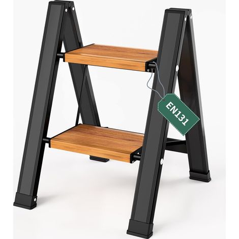 Escabeau 2 marches Pliable, échelle en Aluminium Pliable, jusqu'à 150 KG échelle debout légère, échelle de maison antidérapante avec large pédale, échelle multifonctionnelle pour cuisine, salle (1/5)