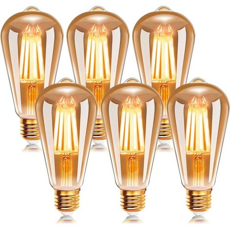 E27 ST64 6W LED Filament Light Bulb 2200K Warm White, Antique Vintage Edison Retro Bulbs, 540Lm Equivalent to 48W Incandescent Bulbs, 6-Pack (1/5)
