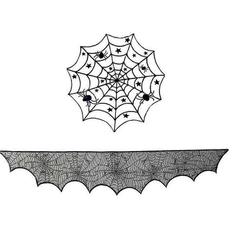 Nappe d'Halloween, torchon de cheminée en forme de toile d'araignée, chemin de table, abat-jour, décoration d'Halloween (1/5)