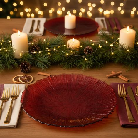 Centrotavola natalizio colore bordeaux in vetro per decorazioni natalizie, da Ø 30 cm (1/4)