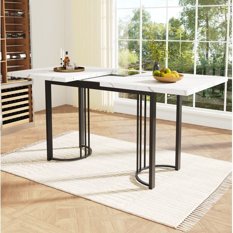 Mesa de comedor extensible 140-179.5x80x75.5 cm negra y blanca en MDF y metal para 6-8 personas (1/5)