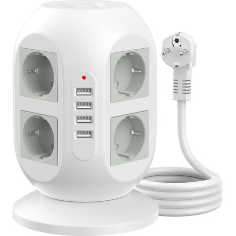 Multiprise peu encombrante avec USB : multiprise 8 prises, protection contre les surtensions, double interrupteur, câble d'extension de 2 m, cube multiprise pour la maison et le bureau (1/5)
