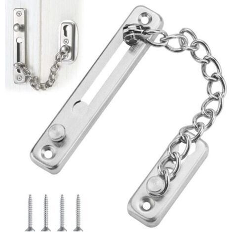 Chaîne de Porte de Sécurité Verrou de Porte Anti-Vol serrure de Chaîne de Porte en Acier Inoxydable Entrebailleur Porte Coulissante avec 4 Vis pour Portes Fenêtres en Bois