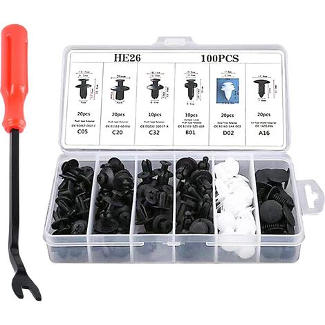 Lot 100 clips fixation pare-chocs voiture, rivets plastique universels, rechange (1/5)