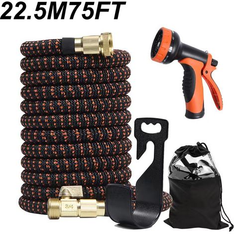 Tuyau d'arrosage Extensible 22.5M, Tuyaux d'arrosage Flexible 75FT, avec pistolet pulvérisateur à 10 fonctions, Pour l'extérieur, Orange (1/5)