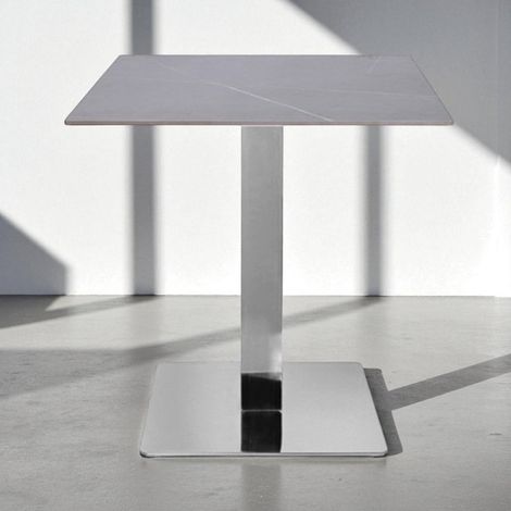 Tavolo bar ristorante 70x70 cm piano per esterno effetto Cemento e base argento H 75 (1/5)