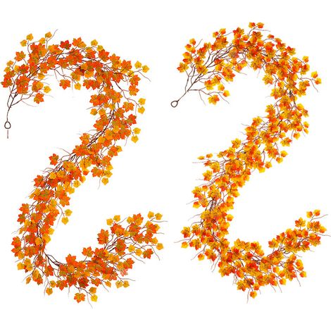 2 vignes artificielles en feuille d'érable, plantes de simulation d'automne, 200 cm, ne se décolore pas, artisanat, drapeaux de table, orange (1/4)