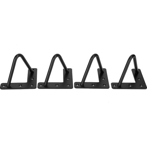 Ensemble de quatre pieds de table en fer forgé noir, de forme en U. Durables et adaptés aux tables basses, ils présentent un style minimaliste et une taille compacte (10 cm de hauteur), parfaits pour… (1/5)