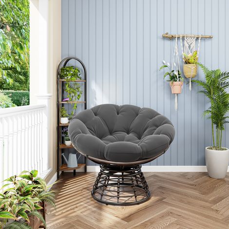 Chaise Papasan rotin pivotante 360° coussin, en rotin, avec coussin, gris, pour chambre, déco cosy adaptée au salon chambre et espace de lecture