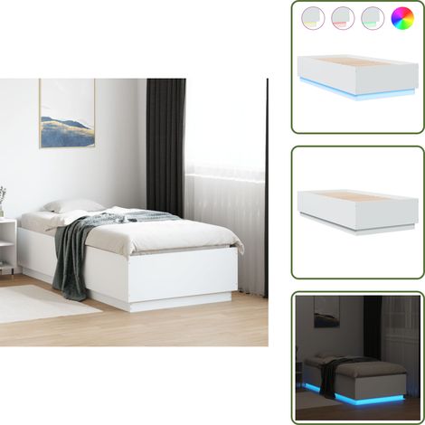 The Living Store Cadre de lit avec LED sans matelas blanc 90x190 cm - Cadre De Lit - Lit Double - Éclairage Led - Luminaire - Meuble Chambre