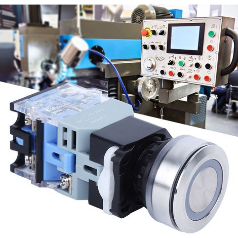 Kompakter 30-mm-Drucktaster mit blauer Kontrollleuchte, 12 V AC/DC (selbstverriegelnd) (1/5)