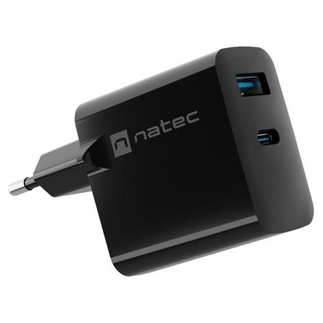 NATEC RIBERA GAN CHARGER 1x USB-A + 1x USB-C 45W BLACK (1/5)