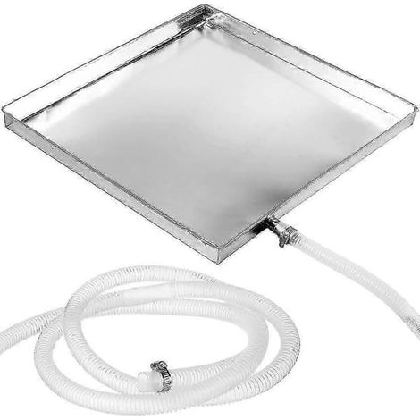 LYERCW - Bac de récupération argenté pour climatiseur avec tuyau d'évacuation pour installation extérieure, bac étanche 40 x 40 x 3 cm (1/5)