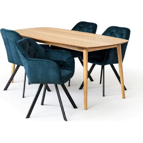 Conjunto de mesas y sillas para comedor Norsica Daltea 117, Azul oscuro + Negro, 76x80x150cm, Diámetro: 0, Número de asientos: 4, Estilo: Contemporary