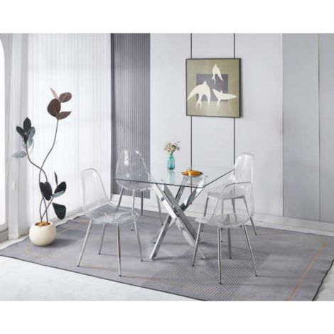 1+4 pour ensemble repas 5 pièces 1 table + 4 chaises Argent (1/5)