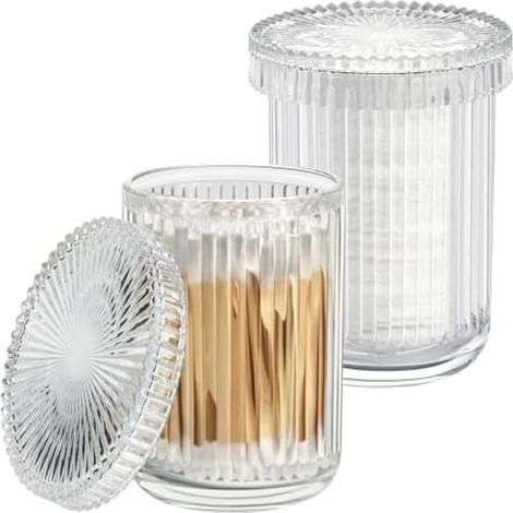 Pot Rangement Verre – Pour Cotons-Tiges/Disques – Salle de Bain – Avec Couvercle (1/5)