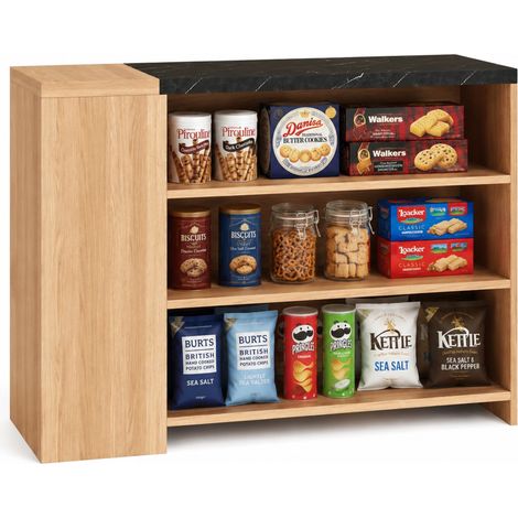 ELVMI Isla de Cocina con 5 Estantes y Cajón Oculto, Encimera, para Cocina, MDF, 140 x 60 x 90 cm, Negro Natural (1/5)