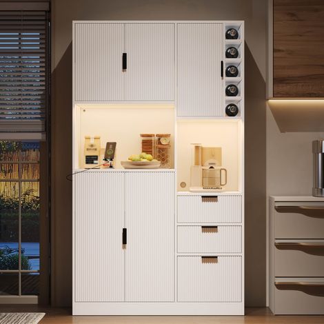 Mueble de cocina alto con botellero, 3 cajones, LED y enchufes HAVRYA (1/5)