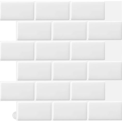 10 Pcs Blanc Sticker Carrelage Adhesif Mural 3d Cuisine Salle de Bain (30.5x 30.5cm)