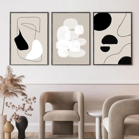 Cuadro abstracto moderno minimalista en blanco y negro con líneas, ideal para sala de estar, dormitorio, cocina u oficina (sin marco, 3x30x40cm).