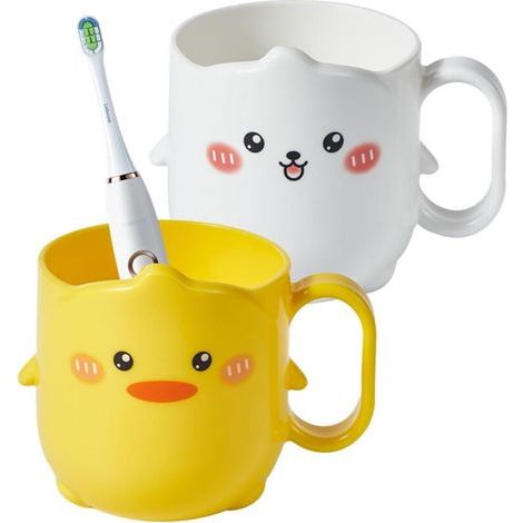 CSPARCV 2-teiliges Kinderbecher-Set, Zahnbürstenhalter mit Griff, wiederverwendbarer Becher, robuster Kunststoffbecher, für Jungen und Mädchen, täglicher Gebrauch (1/5)