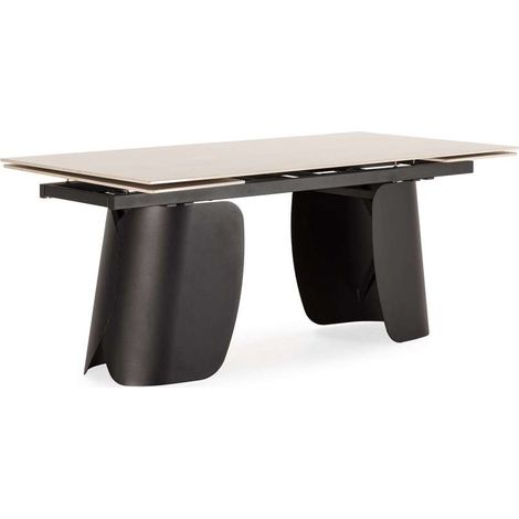Mesa para comedor extensible Md-Liam acabado travertine/negro, 180/260cm(ancho) 76cm(altura) 90cm(fondo).