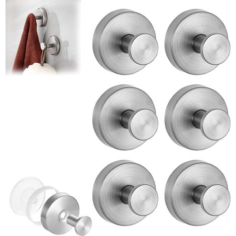 Lot de 6 crochets muraux modernes, acier inoxydable, finition noir/argent, pour serviettes et manteaux (1/5)