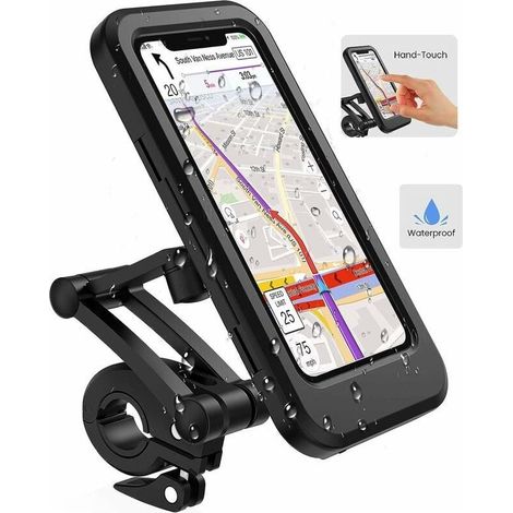 Support pour téléphone portable à vélo, support étanche pour smartphone avec écran tactile, pivotant à 360°, réglable en hauteur pou jusqu'à 6,7 pouces, Moto à vélo, Noir (1/5)