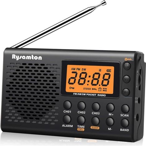 Radio Portable AM/FM/Ondes Courtes – Numérique avec Grand Écran, Horloge Radio avec Alarme et Sommeil, Alimentée par Piles, Idéale pour la Poche et les Voyages (1/5)