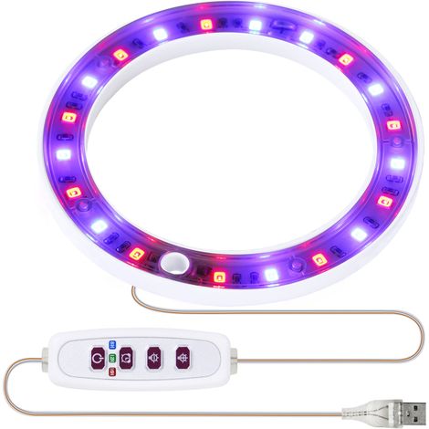 Vollspektrum-LED-Pflanzenlampe mit 20 LEDs, 8h/12h/16h Timer, 5 Helligkeitsstufen, verstellbarer Höhe, USB-Anschluss und Lichtring für Sukkulenten. (1/5)