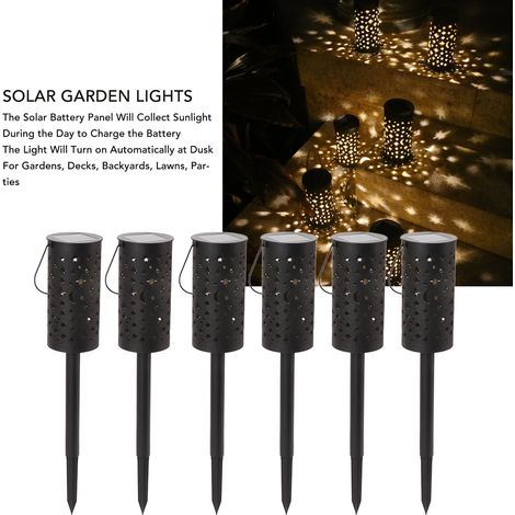 6-teiliges LED-Solar-Gartenleuchten-Set mit Eisensockel und automatischer Beleuchtung für Wege und Terrassen (1/5)