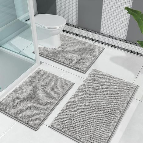 Lot de 3 Tapis de Salle de Bain Doux Chenille Ultra Absorbant, Extra Epais Tapis de Bain Antidérapants Lavables en Machine Tapis Toilette WC Contour, 45 x 65 + 50 x 80 + 50 x 60 cm (1/5)
