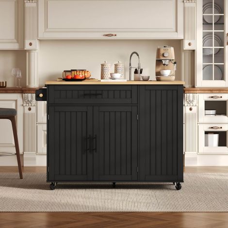 Isla de cocina móvil plegable 120 x 45 x 93,3 cm MDF negro REDOM (1/5)
