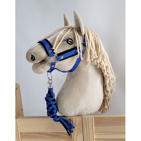 Set de caballito de juguete: Cabestro A3 con pelo negro y correa de cuerda - Negro y azul (1/5)