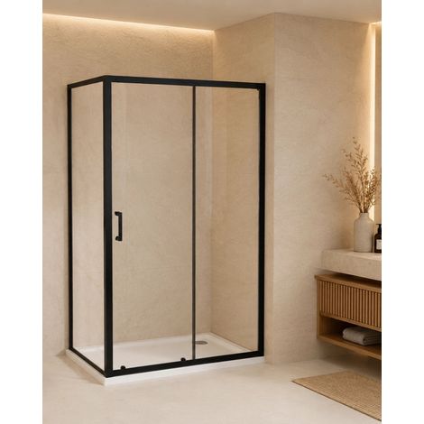 Box doccia 140x80 Nuvola Slim scorrevole 6 mm trasparente nero H 190 (1/5)