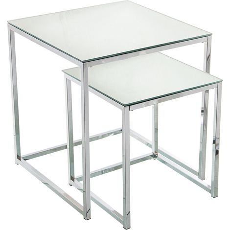Lot de 2 Tables d'Appoint Métal/Miroir, Miroir : 5Mm 45X45X50 Cm +35X35X40 Cm (1/5)