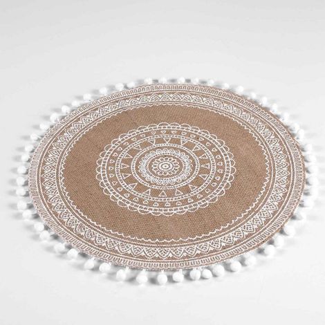 Set de table rond en jute avec pompons Blanc Ø 38 cm (1/3)