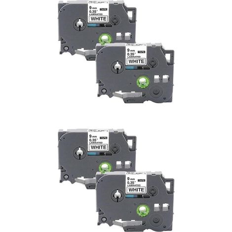 Ruban TZe 221 PTH110, ruban blanc laminé de 9 mm (0,35 pouce) pour étiqueteuse Brother P-Press, compatible avec les étiqueteuses Brother P-Press (lot de 4).