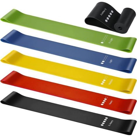 Bande Elastique Fitness, Set de 5 Bande de Résistance Élastique 5 Niveaux de Force, Latex Naturel Bande idéal pour Le Yoga-Pil[215] (1/4)