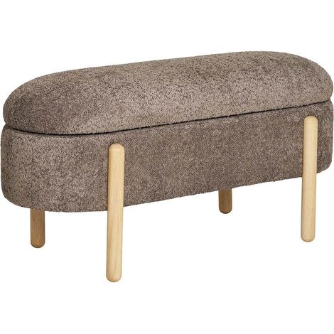 BRENDA - Banc-Coffre en Tissu Bouclettes Marron Pieds Bois Naturel