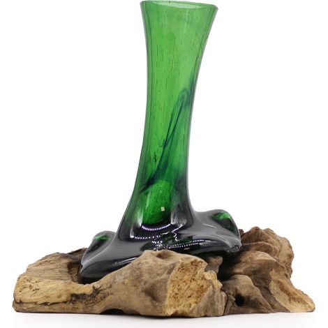 Bouteilles de bière recyclées - Vase à fleurs sur bois- Vendu par 1 (1/2)