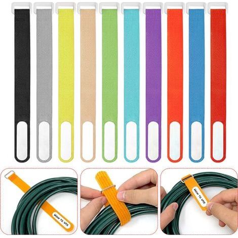 Attache Cable Etiquete et avec Bague en Acier Inoxydable 40 pièce, Scratch Cable Reutilisable 20cm, Attache Scratch pour Cable Management, Fixation Cable, Outils, Tuyaux, 10 Couleurs (1/4)